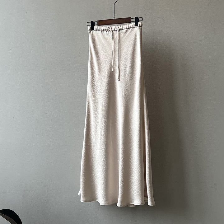 MJ Seraphina Drawstring Sheath Satin Maxi Skirt