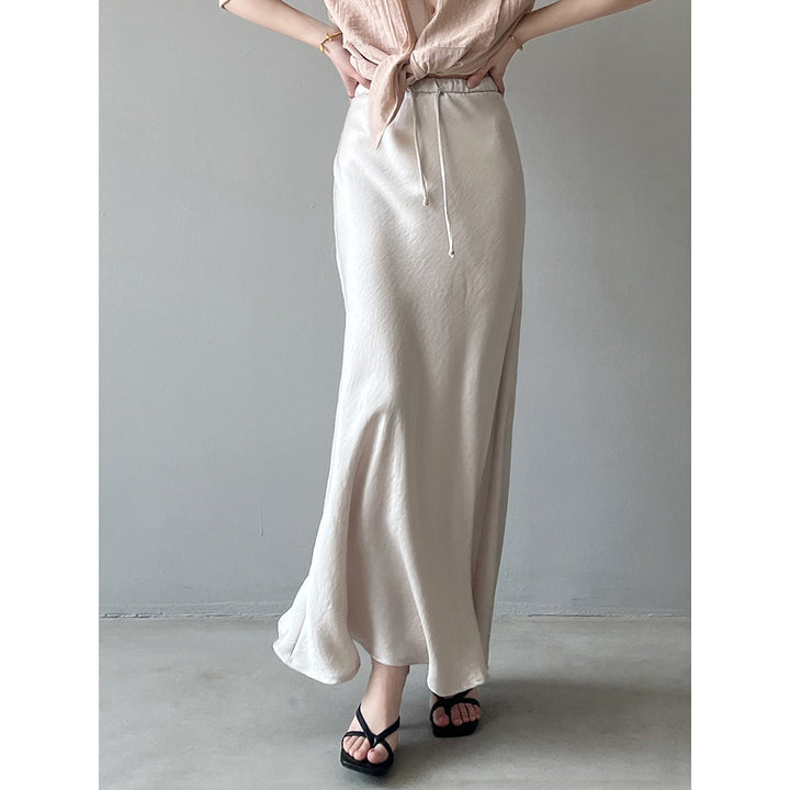 MJ Seraphina Drawstring Sheath Satin Maxi Skirt